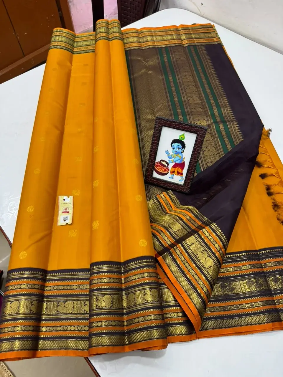 Mustard Yellow Kanchipuram Handloom Silk Saree